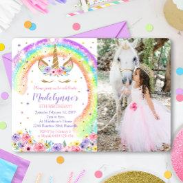 Invitación de Foto de Unicornio de Arcoíris Foto A