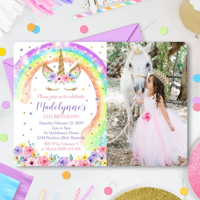 Invitación de Foto de Unicornio de Arcoíris Foto A (Subido por el creador)