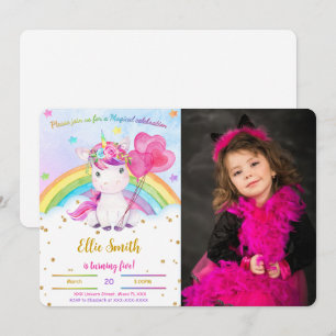 Invitación de foto de unicornio floral de acuarela