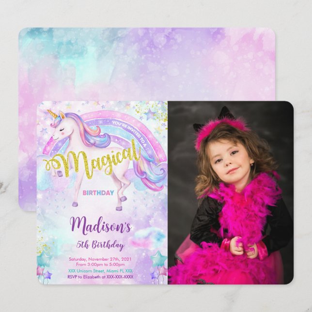 Invitación de foto de unicornio mágico  (Anverso / Reverso)