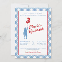 Invitación de foto de Upsherin de Gingham azul con
