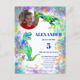 Invitación de foto del colorido T Rex para el quin