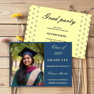 Invitación de Foto Elegante Azul Amarillo Fresco