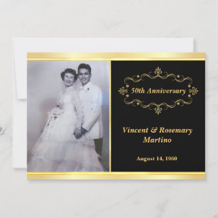 Invitación de Foto Elegante de Oro Negro de Aniver