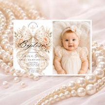 Invitación de foto floral elegante de bautizo con