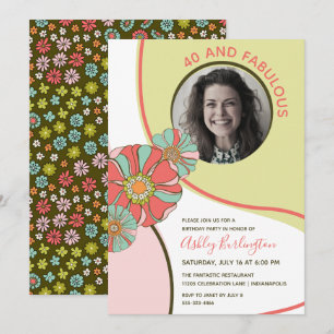 Invitación de foto floral retro fabulosa de 40 año