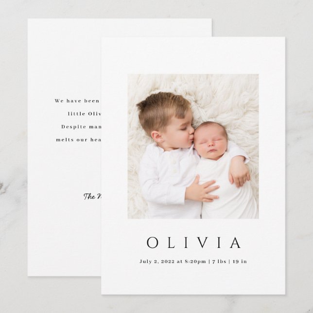 Invitación de foto mínima para el bebé (Anverso / Reverso)