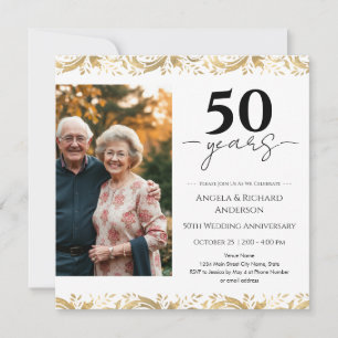 Invitación de foto negra dorada del 50 aniversario