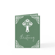 Invitación De Foto Para Christening Cross Fern Gre