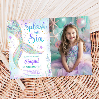Invitación de foto para cumpleaños 6 de sirena