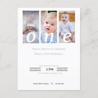 Invitación de foto para cumpleaños número 1 niño,