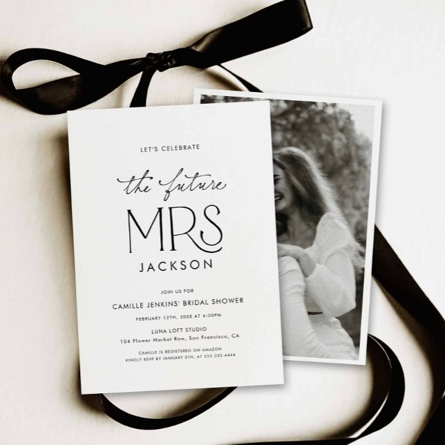 Invitación de Foto para Despedida de Soltera de la (Modern Minimalist Future Bridal Shower Invitation)