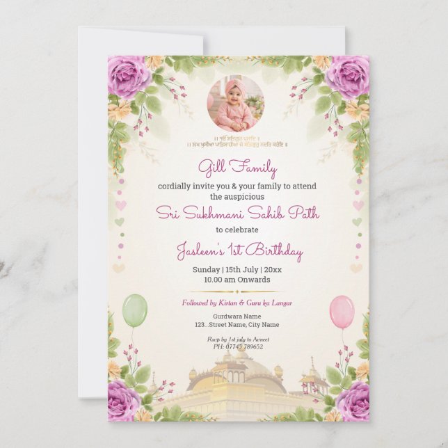 Invitación de foto para el 1er cumpleaños y Path d (Anverso)