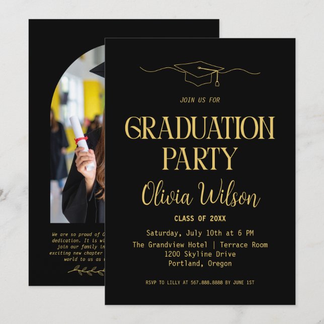 Invitación de foto para fiesta de graduación moder (Anverso / Reverso)