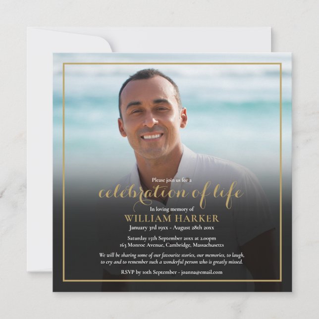 Invitación de Foto para Funeral de Celebración de  (Anverso)
