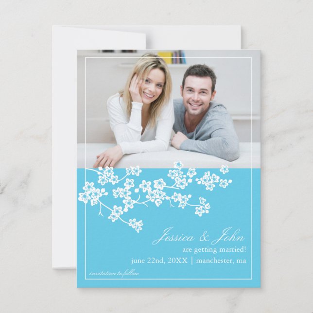 Invitación de Foto para Guardar la Fecha con Flor  (Anverso)