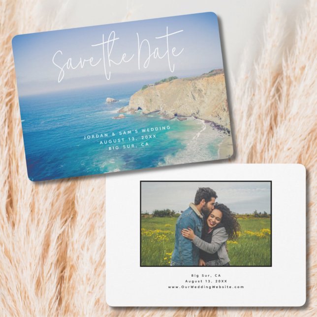 Invitación de Foto para Guardar la Fecha de Boda e (Big Sur Save the Date with Engagement Photo)