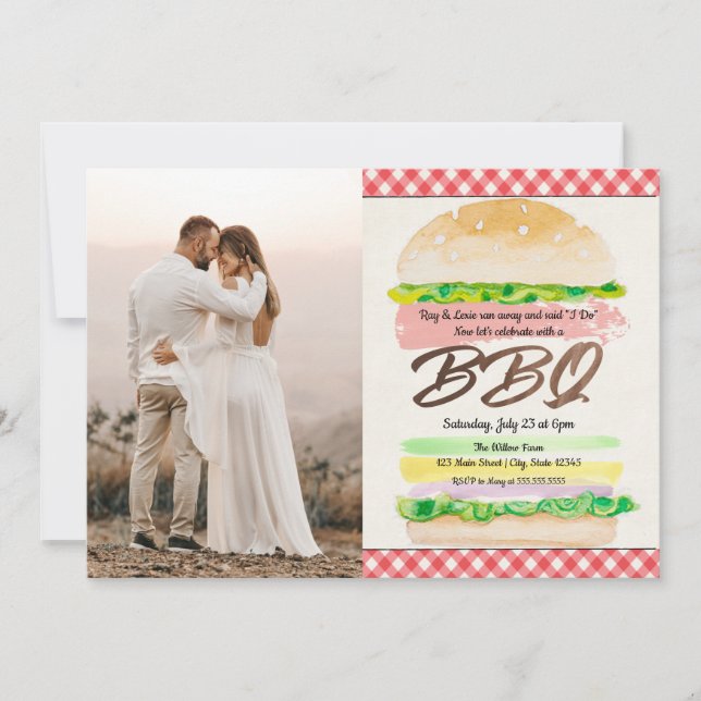 Invitación de foto para recepción de boda con barb (Anverso)