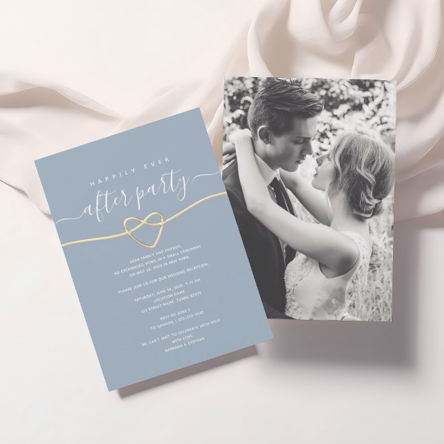 Invitación de foto para recepción de boda en azul  (Subido por el creador)
