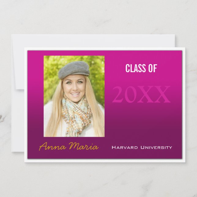 Invitación de foto rosa del partido de graduación (Anverso)