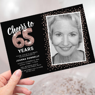 Invitación de foto Rose Gold para 65 años