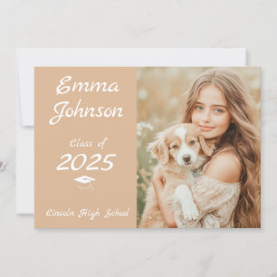 Invitación de fotografía beige de graduación minim