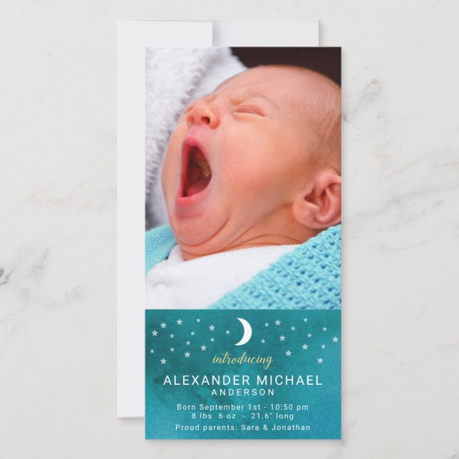 Invitación de fotografía de bebé por luna y estrel (Anverso)