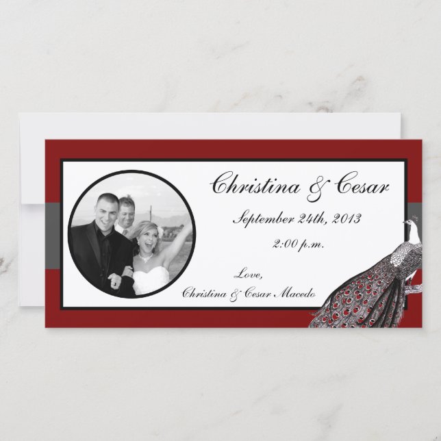 invitación de fotografía de compromiso 4x8 Peacock (Anverso)