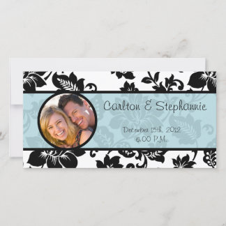 Invitación de fotografía de Damasco floral negro/a