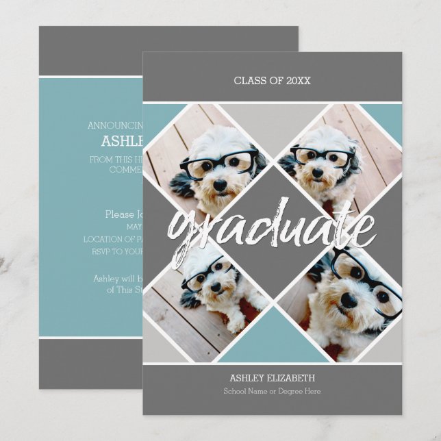 Invitación de fotografía de graduación de color gr (Anverso / Reverso)
