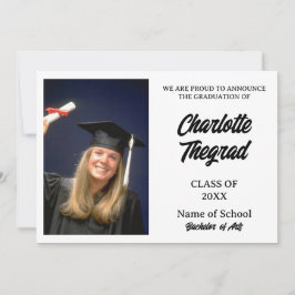 Invitación de fotografía de graduación en blanco y