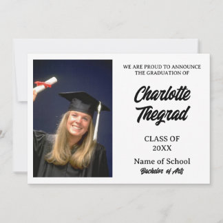 Invitación de fotografía de graduación en blanco y
