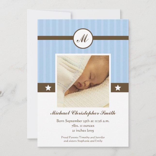 Invitación de fotografía del recién nacido niño az (Anverso)