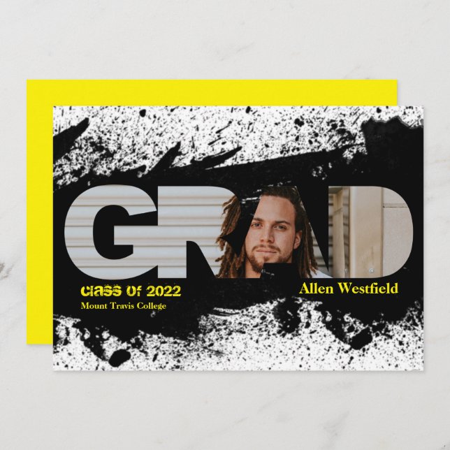 Invitación de fotografía Funky Black Splat GRAD (Anverso / Reverso)