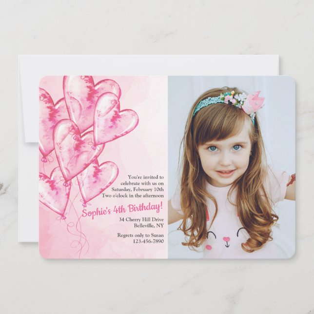 Invitación de Fotos con Globos Rosados (Anverso)