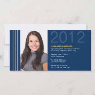 Invitación de fotos de graduación azul de rayas in