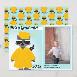 Invitación de fotos de graduación azul Raccoon