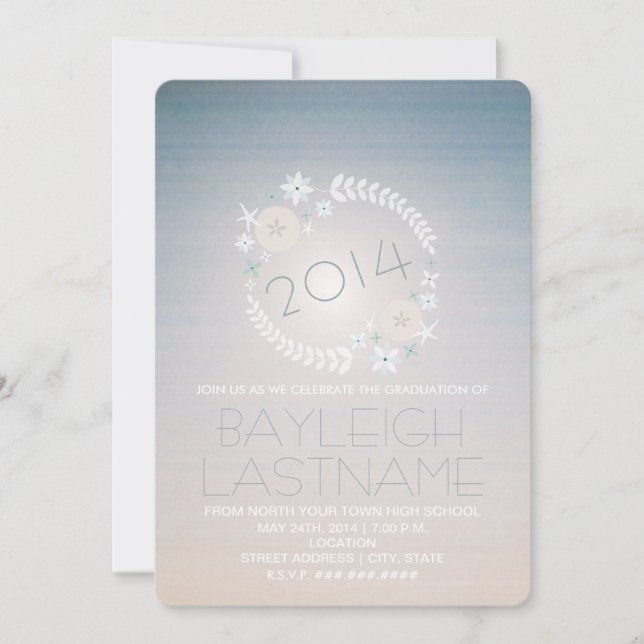Invitación de fotos de graduación de Beach Sky 201 (Anverso)