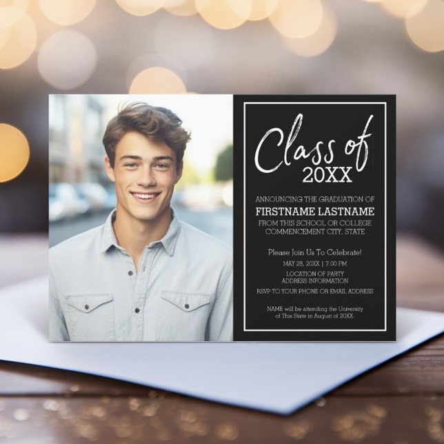 Invitación de fotos de graduación de Black & White (Graduation Announcement and Party Invite)