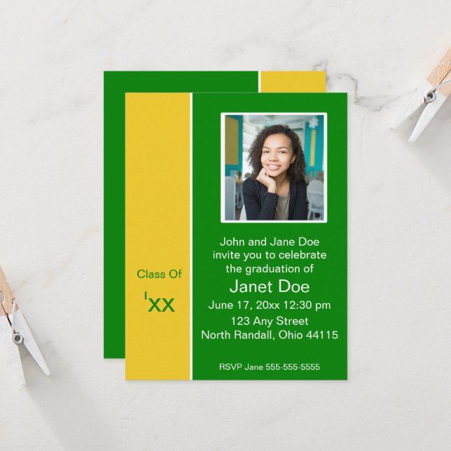 Invitación de fotos de graduación en negro y amari (Anverso/Reverso In Situ)