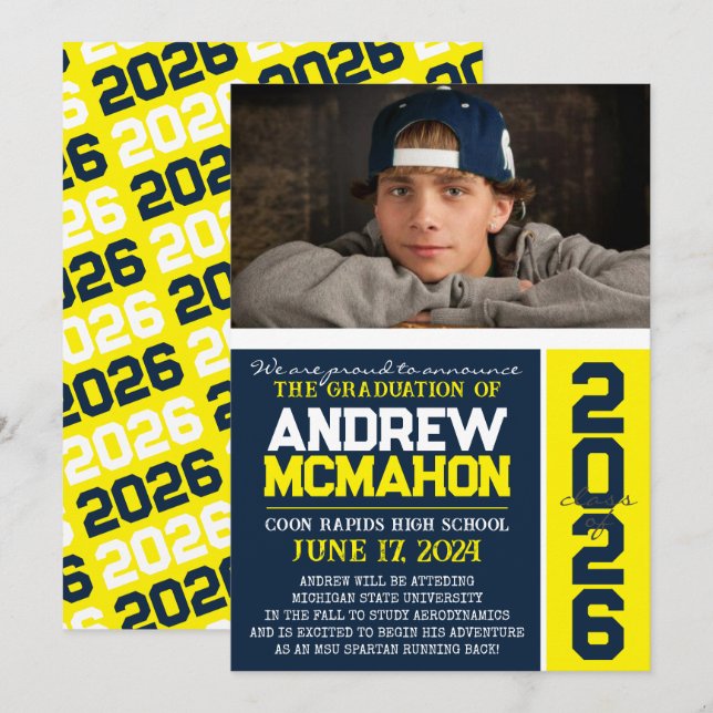 Invitación de fotos de graduación moderna de Marin (Anverso / Reverso)