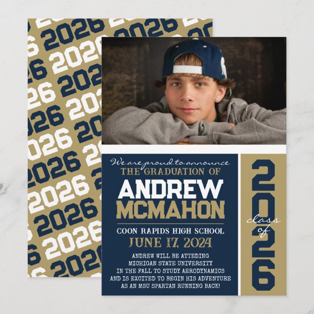 Invitación de fotos de graduación moderna de Marin (Anverso / Reverso)