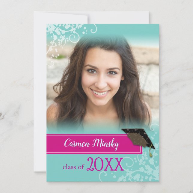 Invitación de fotos de graduación rápida y fresca (Anverso)