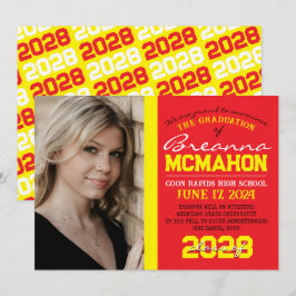 Invitación de fotos de graduación roja y amarilla