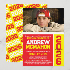 Invitación de fotos de graduación roja y amarilla