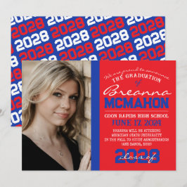 Invitación de fotos de graduación roja y azul