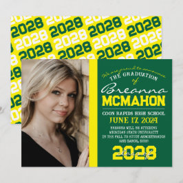 Invitación de fotos de graduación verde y amarilla