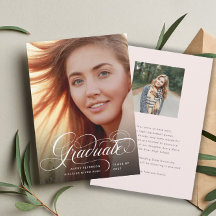 Invitación de fotos de graduados con guión de Moda