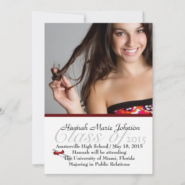 Invitación de fotos de graduados de cinta roja (Anverso)