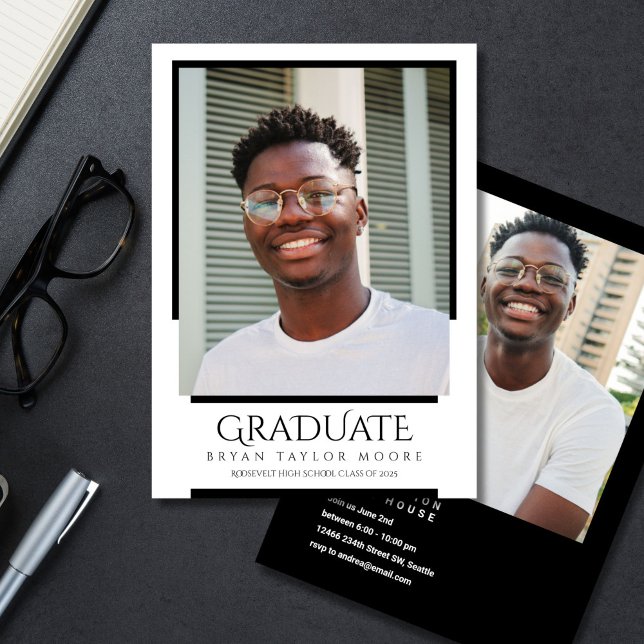Invitación de fotos de graduados de líneas moderna (Subido por el creador)
